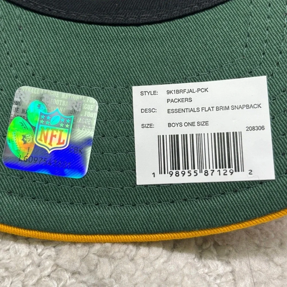 NFL Green Bay Packers Snapback‎ Hat Youth One Size Green Gold Flat Brim NWT